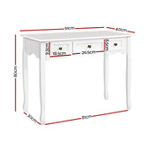 Artiss Console Table 3 Drawers White Hamptons - Top-Down View