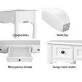 Artiss Console Table 3 Drawers White Hamptons - Close-Up Angle