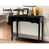 Artiss Console Table 3 Drawers Black Hamptons - Rear View