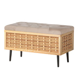 Artiss Storage Ottoman Blanket Box 80cm Weaved Velvet Pine - Low Angle