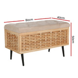 Artiss Storage Ottoman Blanket Box 80cm Weaved Velvet Pine - Front View