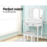 Artiss Dressing Table Stool Velvet White - Top-Down View
