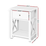 Artiss Bedside Table 1 Drawer with Shelf - EMMA White - Front View