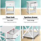 Artiss Bedside Table 1 Drawer with Shelf - EMMA White - Top-Down View