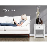 Artiss Bedside Table 1 Drawer with Shelf - EMMA White - Rear View