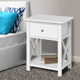 Artiss Bedside Table 1 Drawer with Shelf - EMMA White - Close-Up Angle