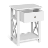 Artiss Bedside Table 1 Drawer with Shelf - EMMA White - Low Angle