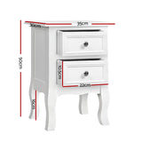Artiss Bedside Table 2 Drawers - BISSET White - Front View