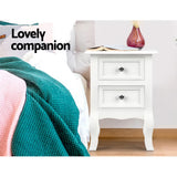 Artiss Bedside Table 2 Drawers - BISSET White - Side View