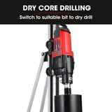 BAUMR-AG 3200W 300mm Wet/Dry Core Drill w/ Wheeled Rig Stand Combo, for Concrete Coring Hole Drilling - Close-Up Angle