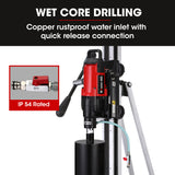 BAUMR-AG 3200W 300mm Wet/Dry Core Drill w/ Wheeled Rig Stand Combo, for Concrete Coring Hole Drilling - 45-Degree Angle