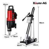 BAUMR-AG 3200W 300mm Wet/Dry Core Drill w/ Wheeled Rig Stand Combo, for Concrete Coring Hole Drilling - Rear View