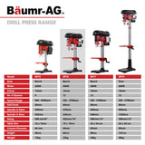 Baumr-AG DP15 600W 10' Pedestal Bench Drill Press, 12 Speeds, 16mm Chuck (DP15 II) - Rear View