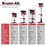 Baumr-AG 600W 12' Pedestal Bench Drill Press, 12 Speeds, 16mm Chuck (DP17) - Rear View