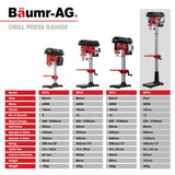 Baumr-AG 600W 12' Pedestal Floor Drill Press, 16 Speeds, 16mm Chuck (DP19) - Rear View