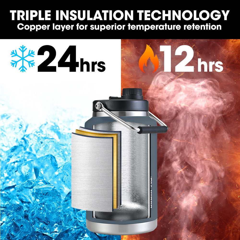 Baumr-AG 3.8L Double Wall Insulated Stainless Steel Water Bottle, Drink Jug with Handle, Blue