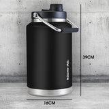 BAUMR-AG 3.8L Double Wall Insulated Stainless Steel Water Bottle, Drink Jug with Handle, Black - Rear View