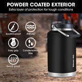 BAUMR-AG 3.8L Double Wall Insulated Stainless Steel Water Bottle, Drink Jug with Handle, Black