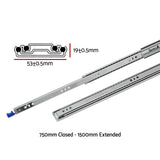 Giantz 2x Drawer Slides Heavy Duty Full Extension Locking 750-1500mm Length - Front View