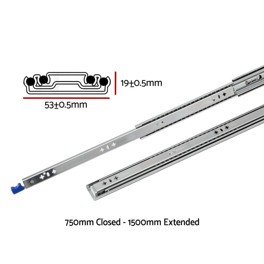 Giantz 2x Drawer Slides Heavy Duty Full Extension Locking 750-1500mm Length