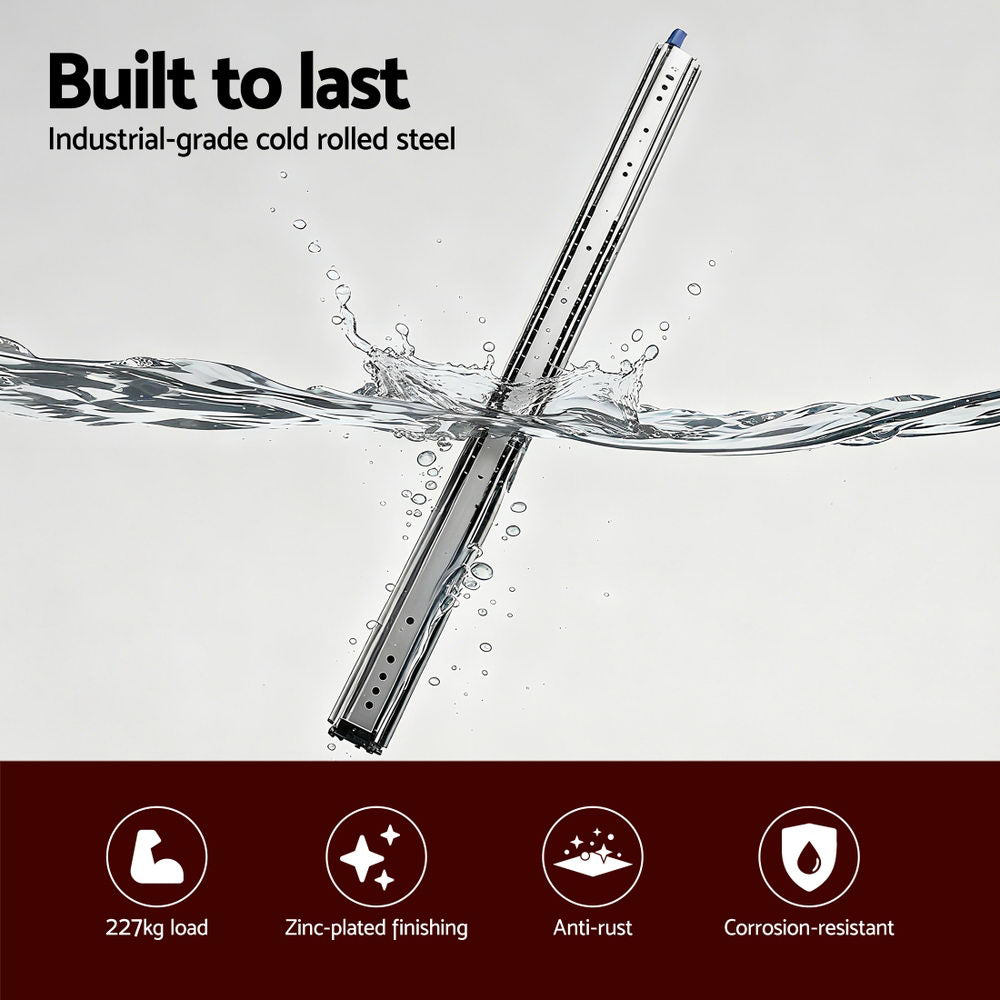 Giantz 2x Drawer Slides Full Extension Locking 227kg 1321-2642mm Length