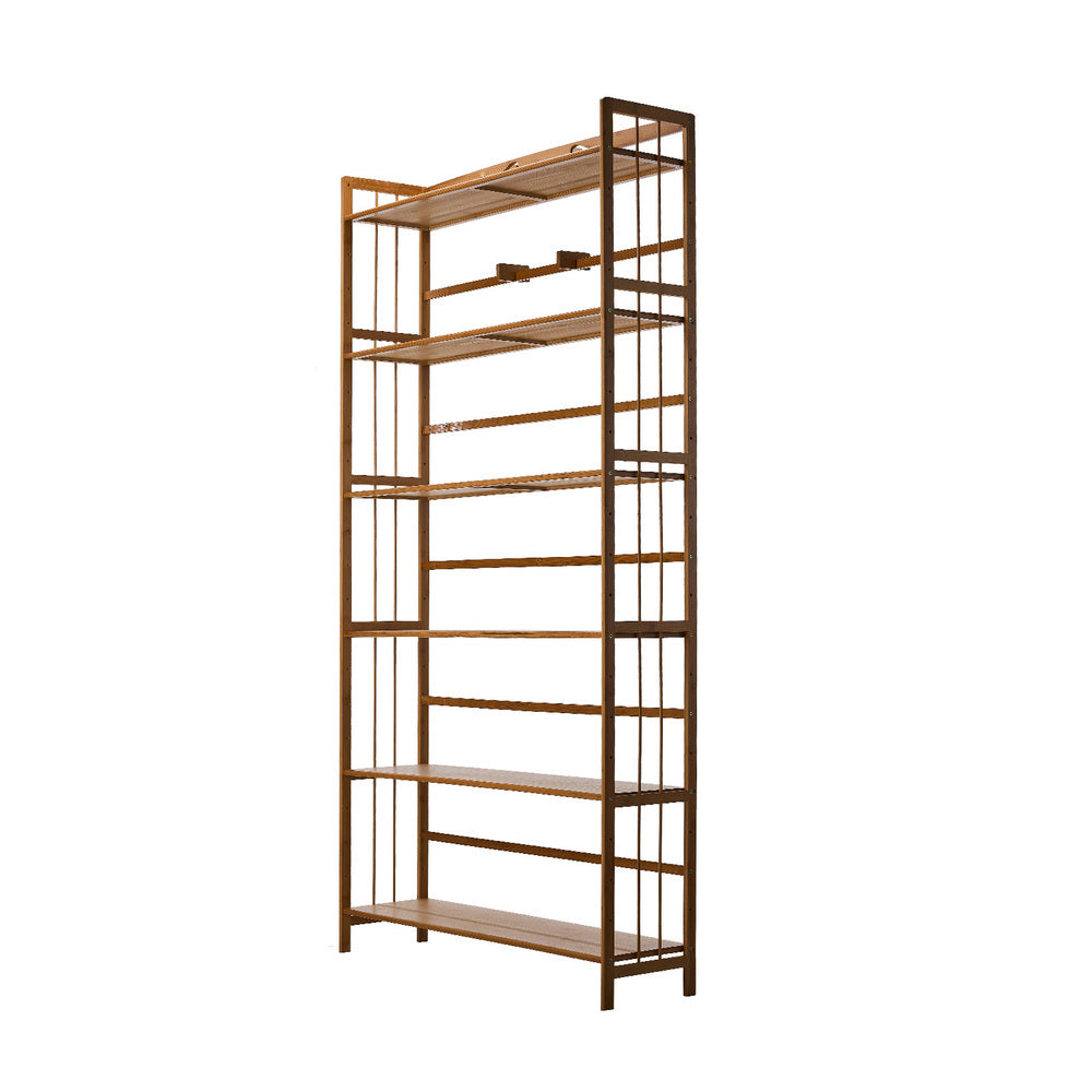 Oikiture 6-tier Bamboo Bookshelf Bookcase Adjustable Display Shelf