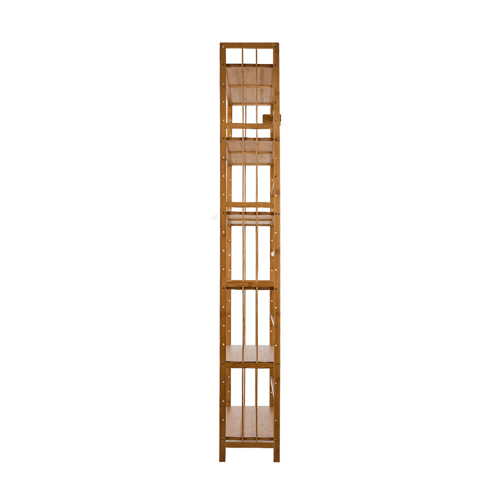 Oikiture 6-tier Bamboo Bookshelf Bookcase Adjustable Display Shelf