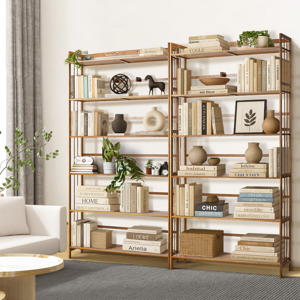 Oikiture 6-tier Bamboo Bookshelf Bookcase Adjustable Display Shelf