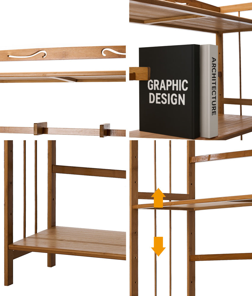 Oikiture 6-tier Bamboo Bookshelf Bookcase Adjustable Display Shelf