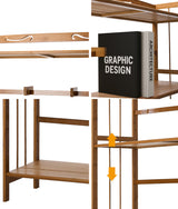 Oikiture 6-tier Bamboo Bookshelf Bookcase Adjustable Display Shelf - Front View