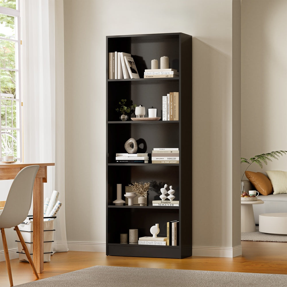 Oikiture Bookshelf Display Shelf 5-Tier Black