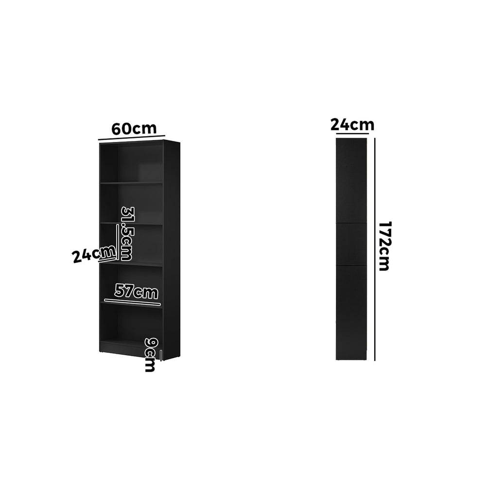 Oikiture Bookshelf Display Shelf 5-Tier Black