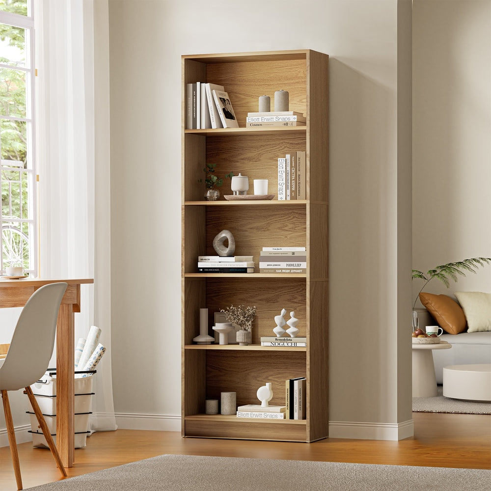 Oikiture Bookshelf Display Shelf 5-Tier Natural