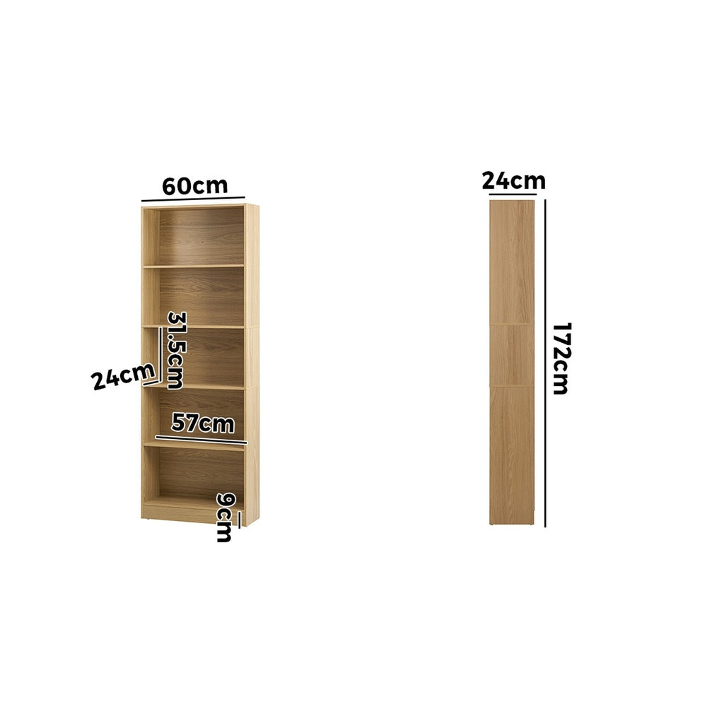Oikiture Bookshelf Display Shelf 5-Tier Natural