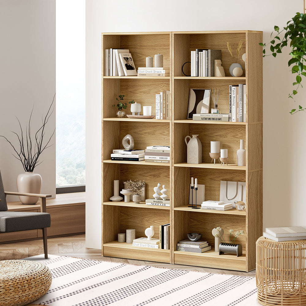 Oikiture Bookshelf Display Shelf 5-Tier Natural
