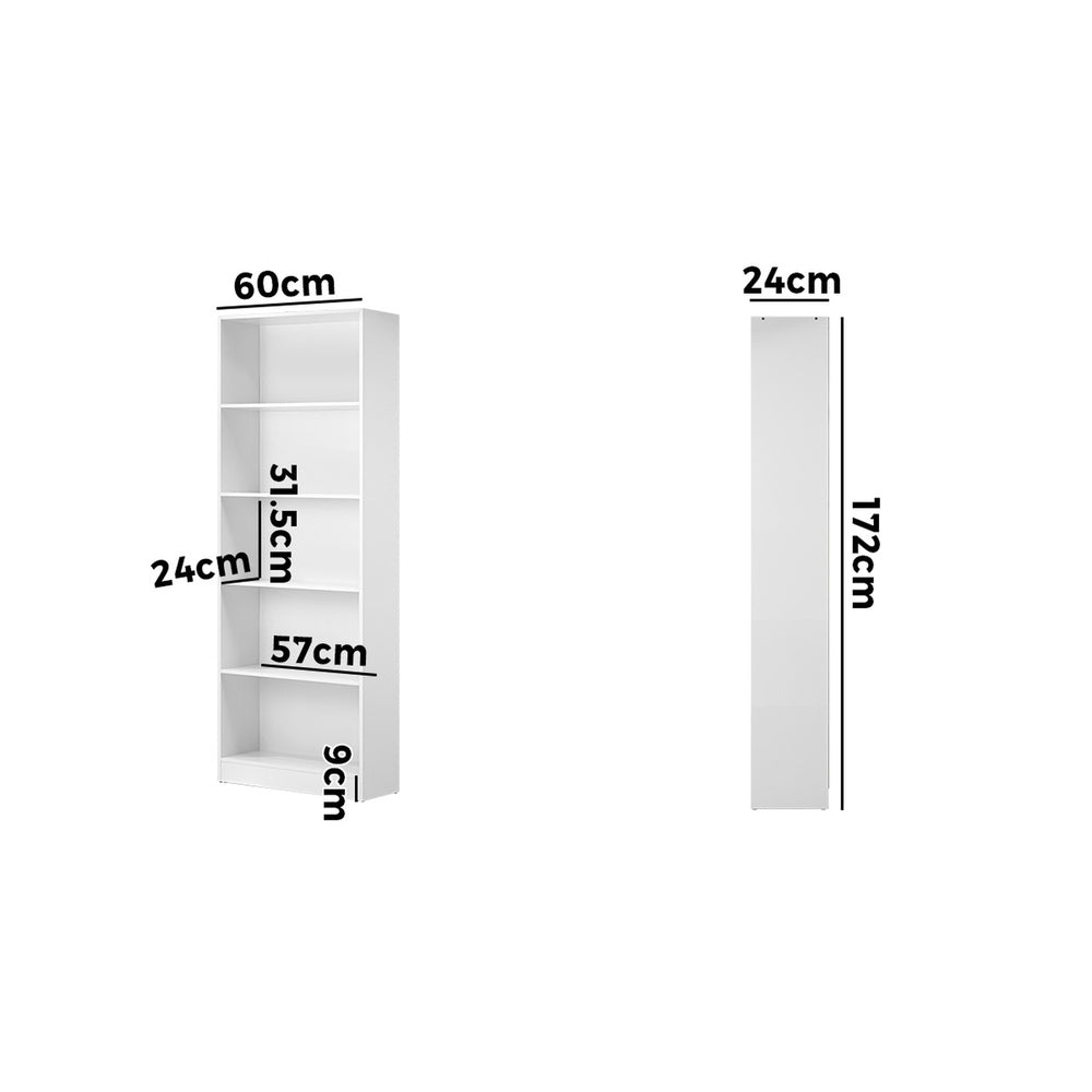 Oikiture Bookshelf Display Shelf 5-Tier White