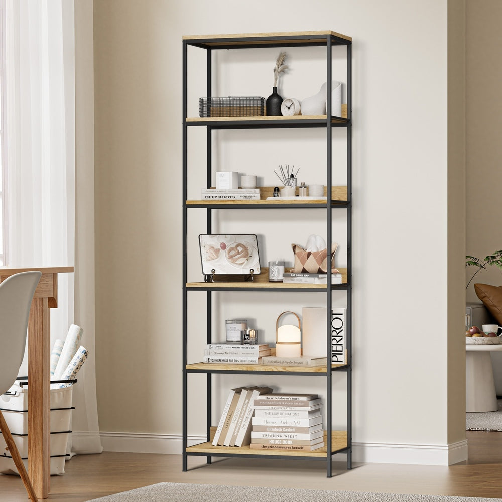 Oikiture Display Shelf 5 Tier Storage Shelves Black&Natural