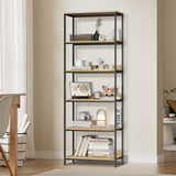 Oikiture Display Shelf 5 Tier Storage Shelves Black&Natural - Close-Up Angle