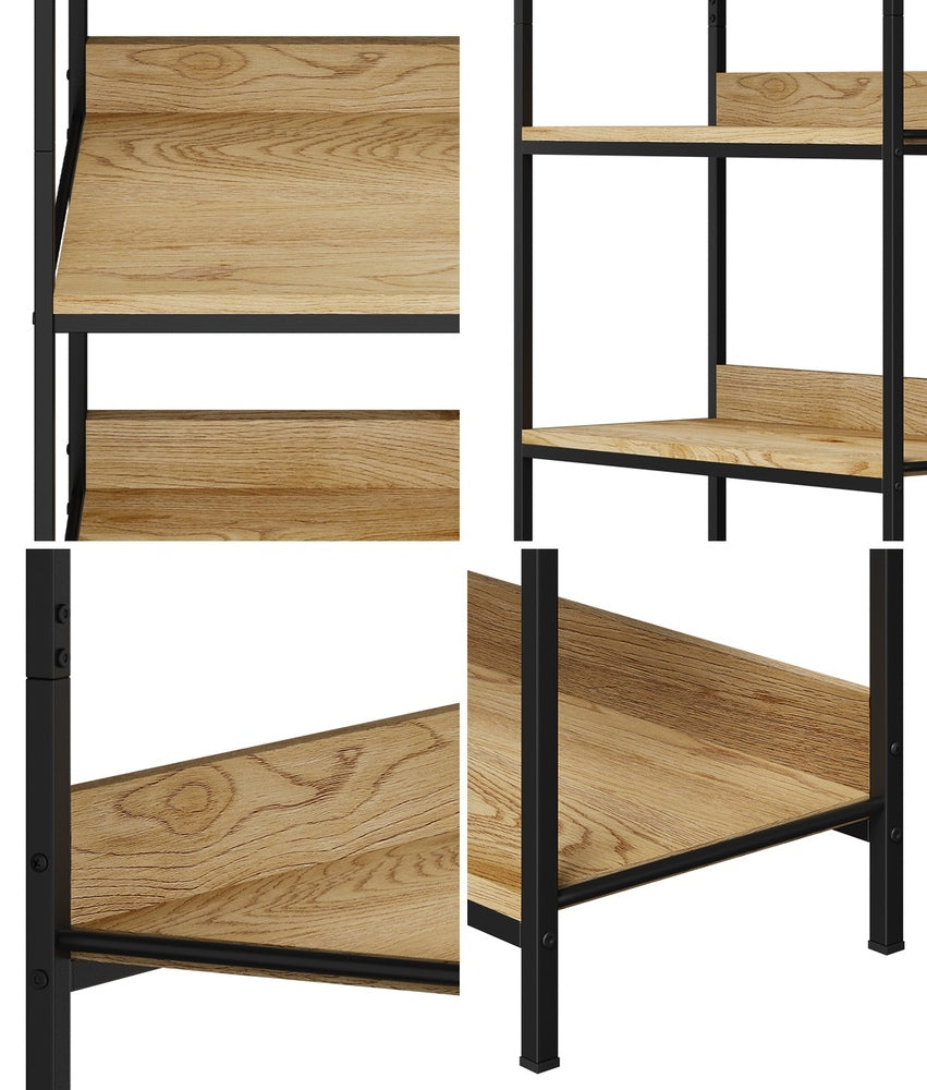 Oikiture Display Shelf 5 Tier Storage Shelves Black&Natural