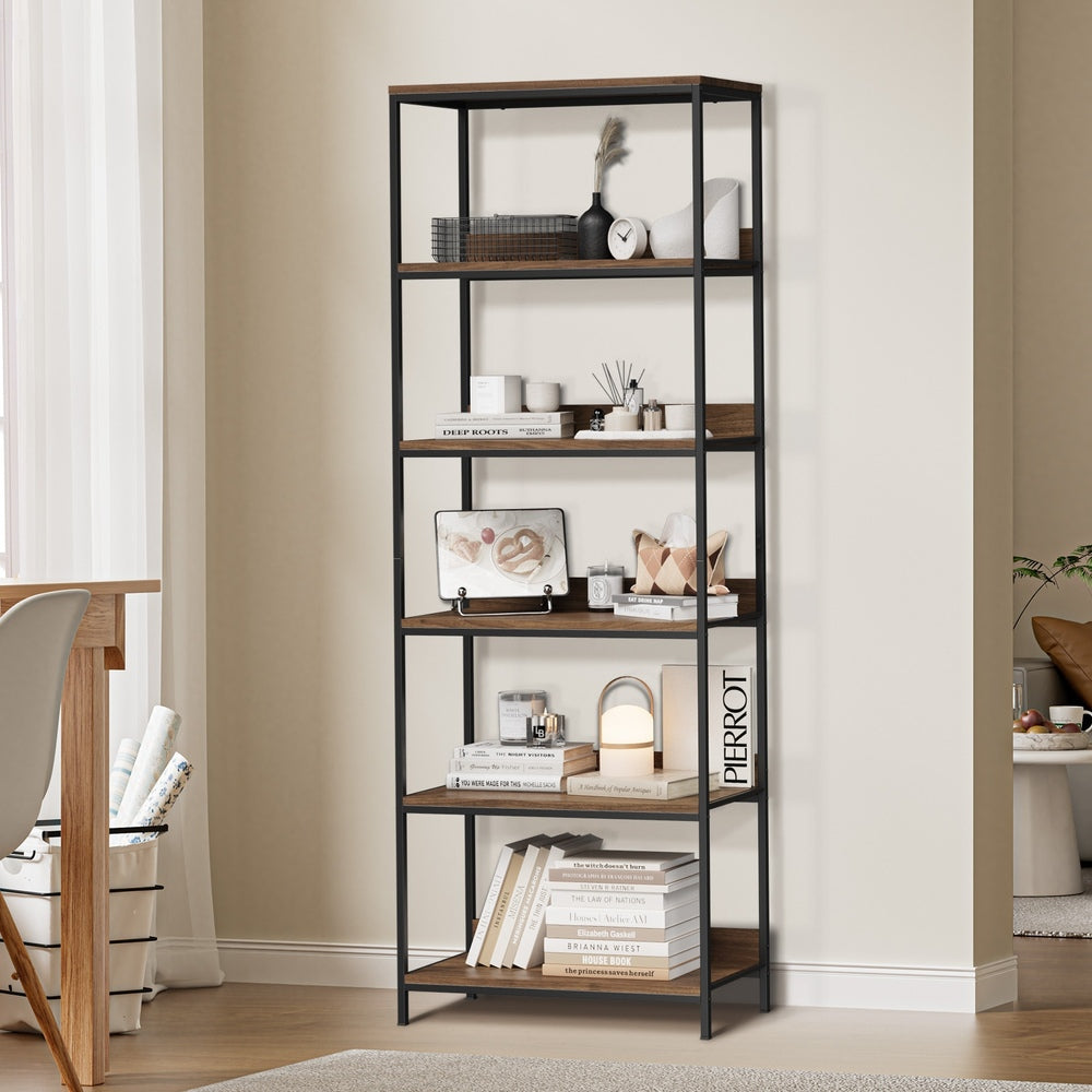Oikiture Display Shelf 5 Tier Storage Shelves Black&Walnut