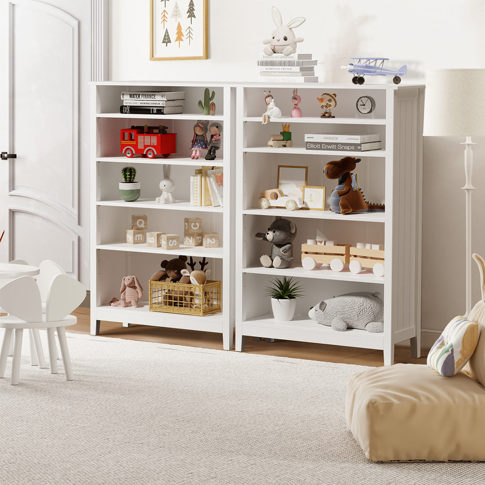 Oikiture Bookshelf Bookcase Display Shelf 5-Tier Storage Cabinet White