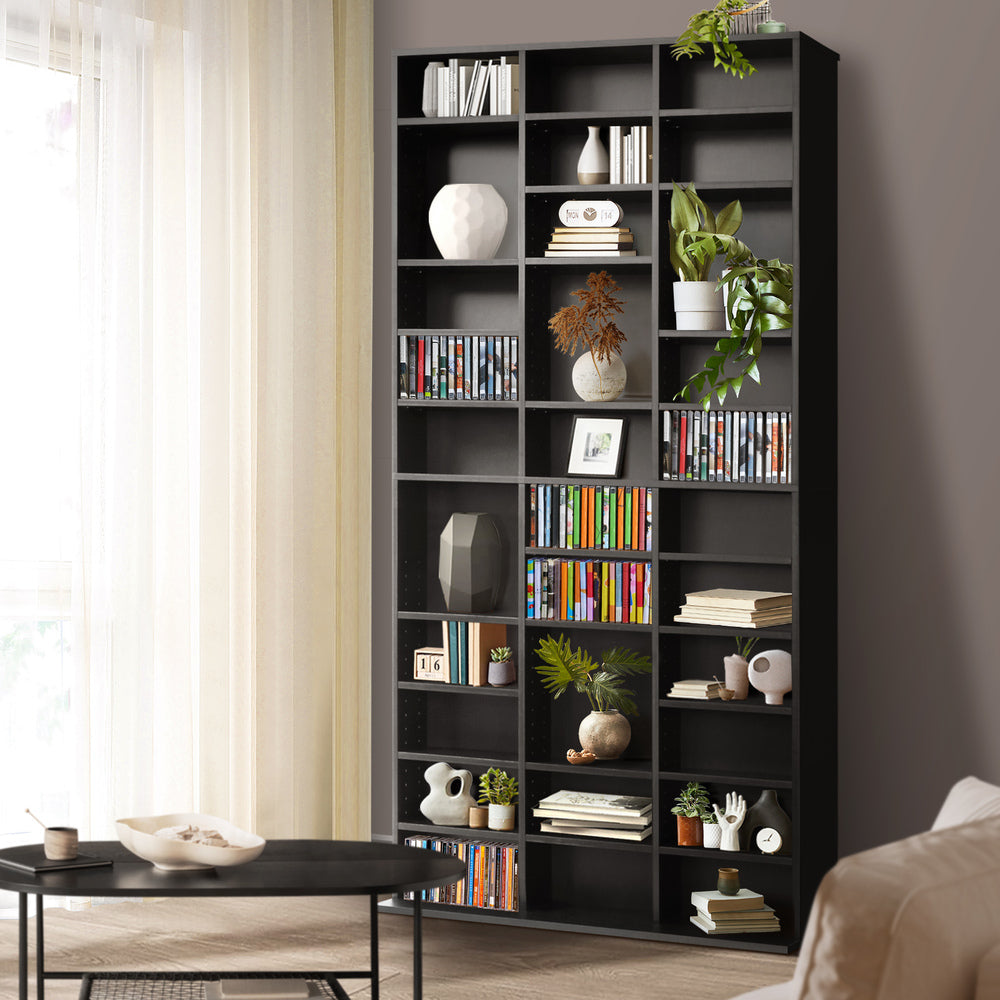 Oikiture Media Display Shelf 1044 CD/DVD Adjustable Black