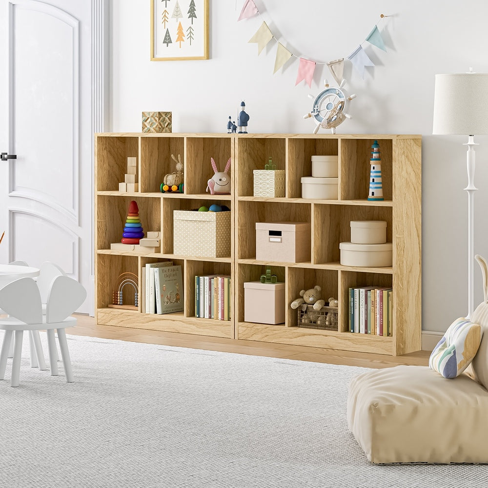 Oikiture Bookshelf Display Shelves Unit Storage Organizer Natural
