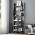 Oikiture Corner Ladder Shelf 6-Tier Display Rack Black