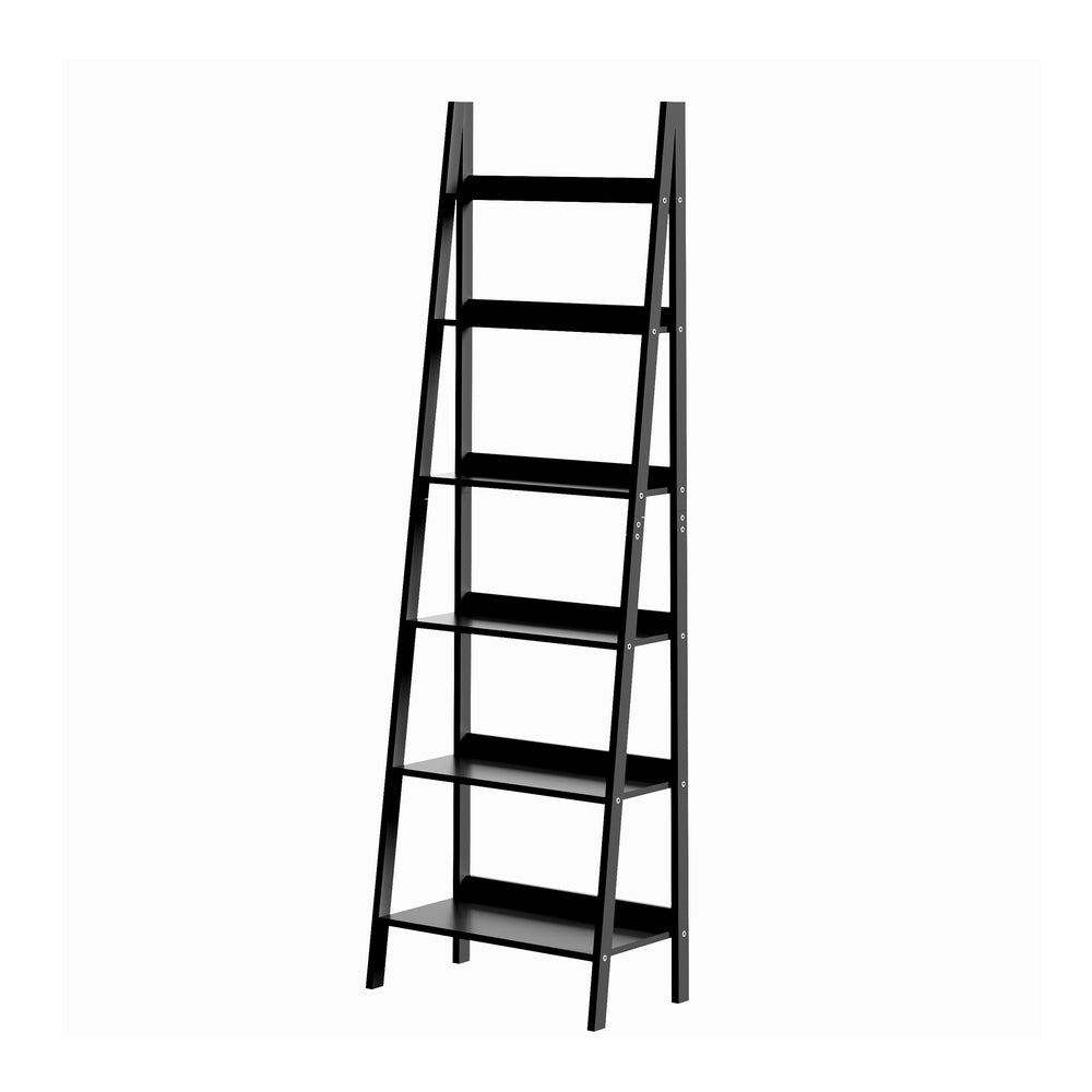 Oikiture Corner Ladder Shelf 6-Tier Display Rack Black