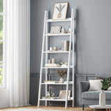Oikiture Corner Ladder Shelf 6-Tier Display Rack White - Close-Up Angle