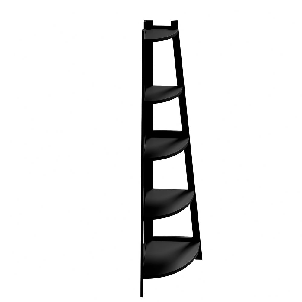 Oikiture Corner Ladder Shelf 5-Tier Display Shelf Black