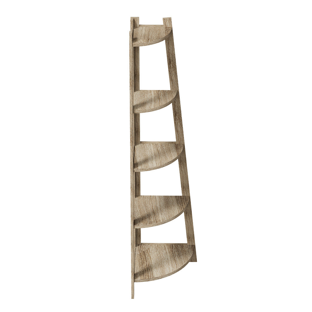 Oikiture Corner Ladder Shelf 5 Tier Display Stand Bookshelf Natural