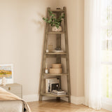 Oikiture Corner Ladder Shelf 5 Tier Display Stand Bookshelf Natural - Side View