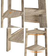Oikiture Corner Ladder Shelf 5 Tier Display Stand Bookshelf Natural - Close-Up Angle